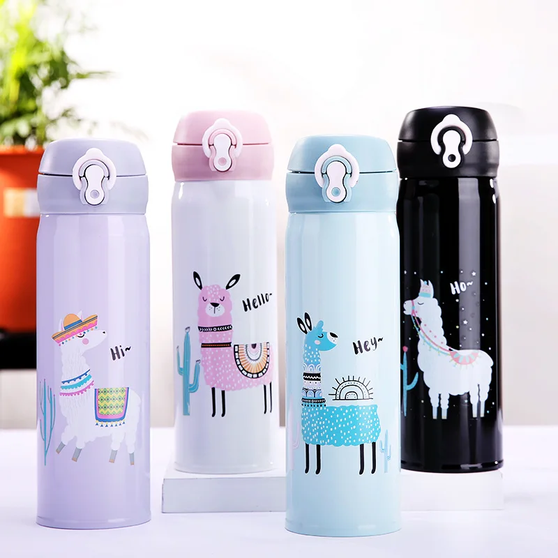 

Hot Cool Insulated Metal Water Bottle 500ml Stainless Steel Alpaca Lock Bounce Cup Vacuum Flask, Pink,black,blue and so on