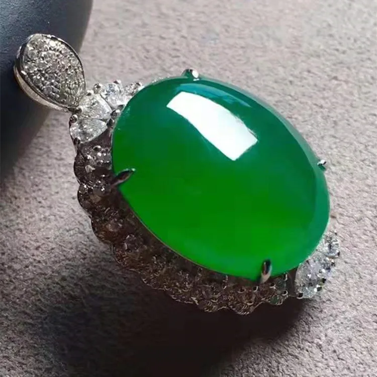 

Chinese traditional luxury jade diamond jewelry 18k gold 18.2x13.9x6mm natural green jadeite necklace pendant ring dual use