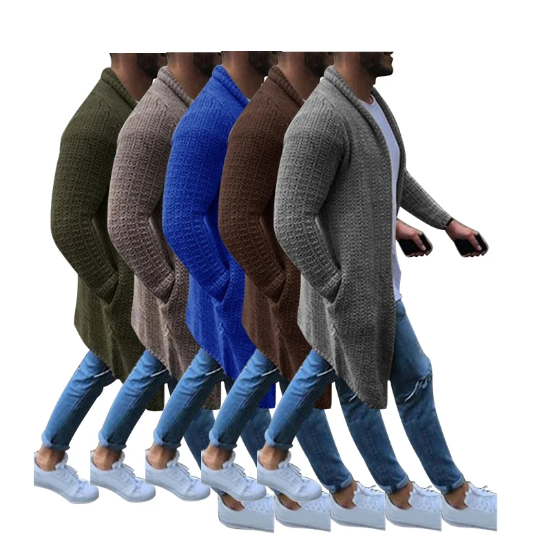 

Solid Color Shawl Turndown Collar Loose Knitted Long Sweater Cardigan Men No Button, Khaki brown green 5 colors
