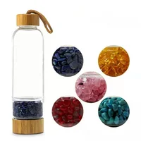 

Wholesale Bamboo Cap Water Bottle Healing Gemstone Glass Crystal Infused Crystal Water Bottle