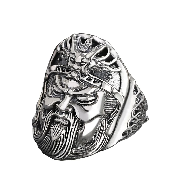 

Certified Guan Gong Sterling Silver Ring Men Wu Guanyu Index Finger Domineering Personality Live Mouth Ring For Boyfriend