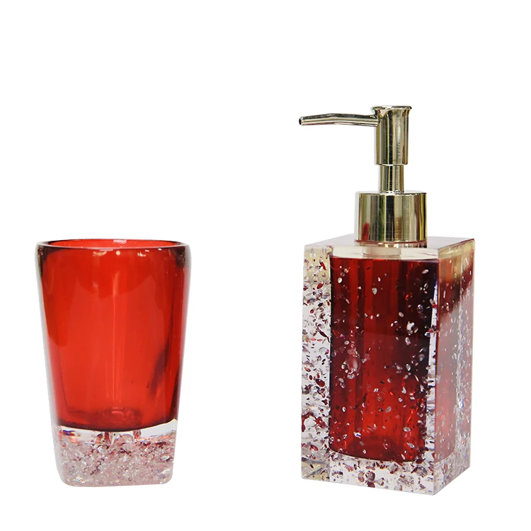 
Clear red acrylic resin hand wash bottle with lotion pump dispenser 