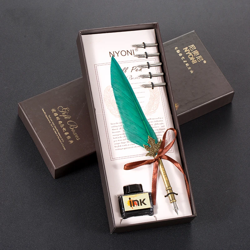 
Calligraphy quill ink dip set writing antique vintage feather pen and ink set 
