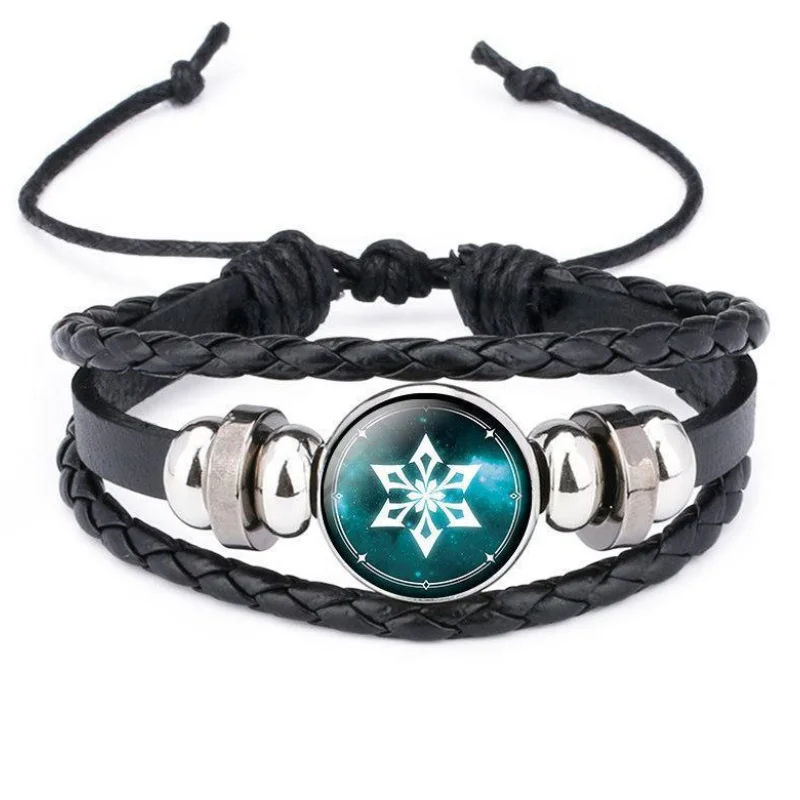 

Braided Black Leather Charm Bracelet Genshin Impact Leather Bracelet Anime Game Peripheral Accessories Wristband Gifts