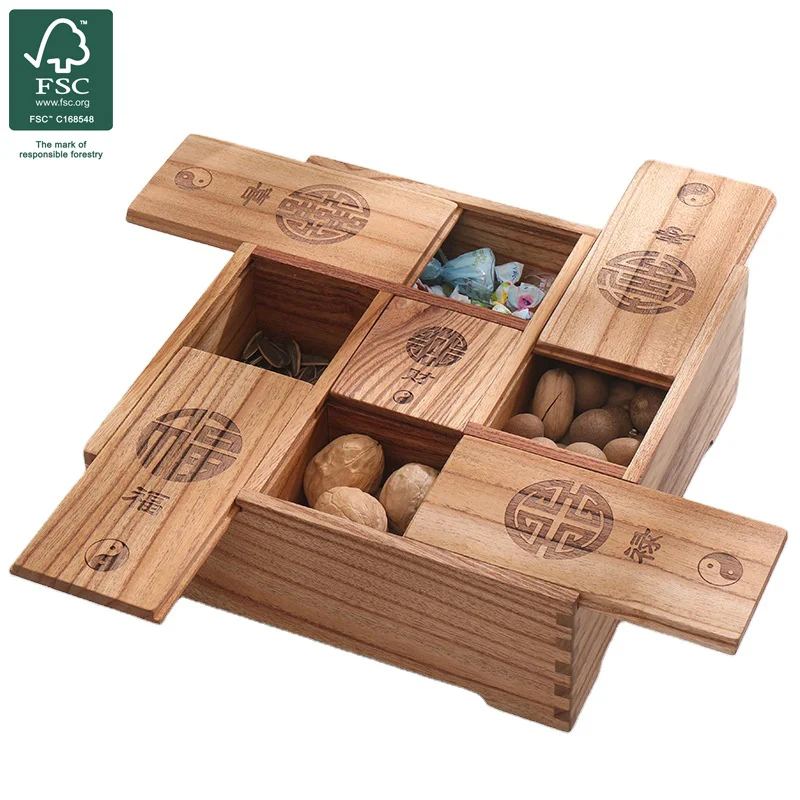 

Solid wood multifunctional candy box wooden snack storage box, Brown