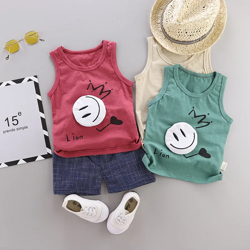 

2020 Baby Boys' Clothing Sets cotton short sleeveless shirt +pants baby organic clothing, As pictures