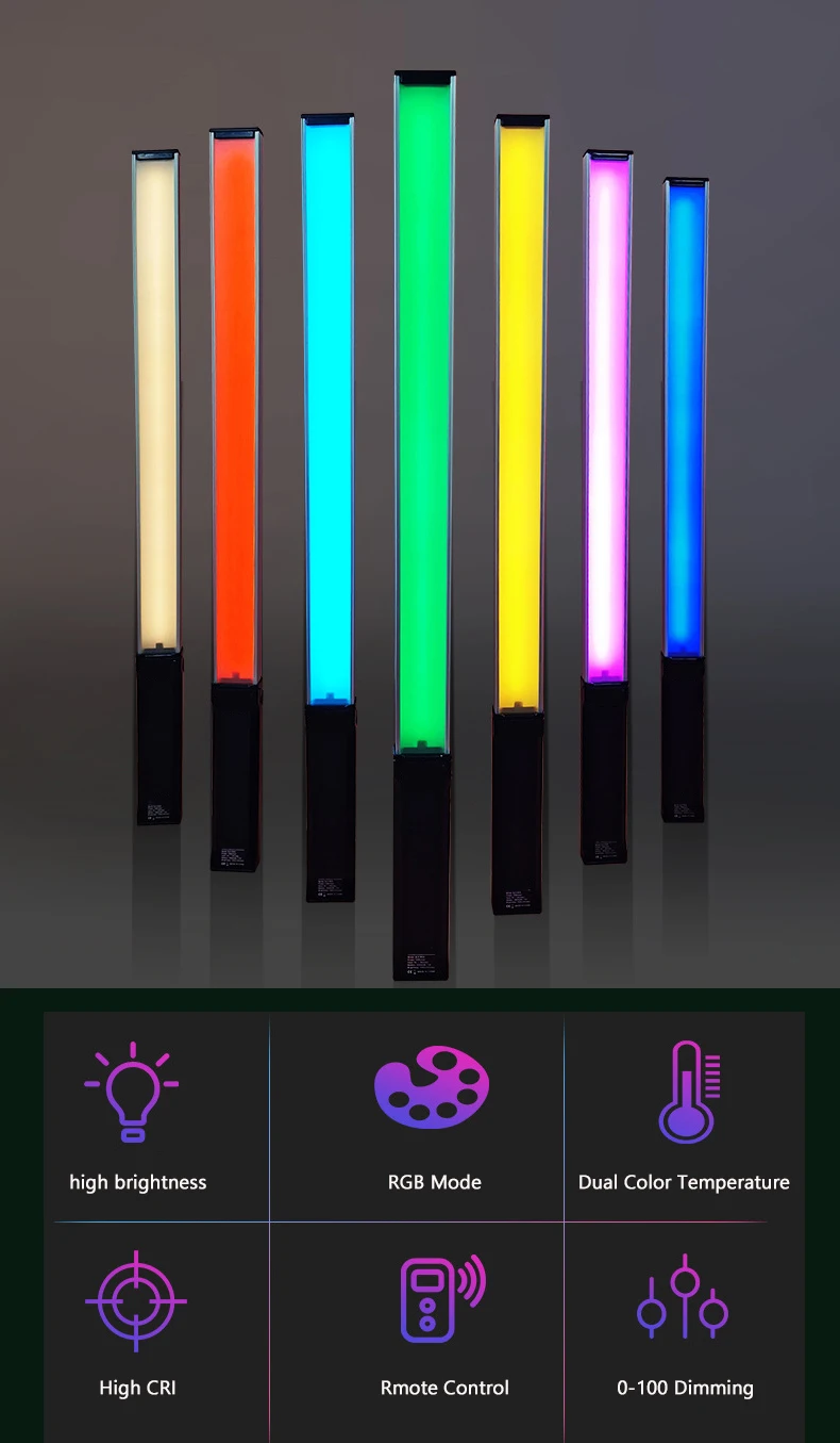 Handheld Led Video Light 3200k 5500k Rgb Colorful Stick Professional
