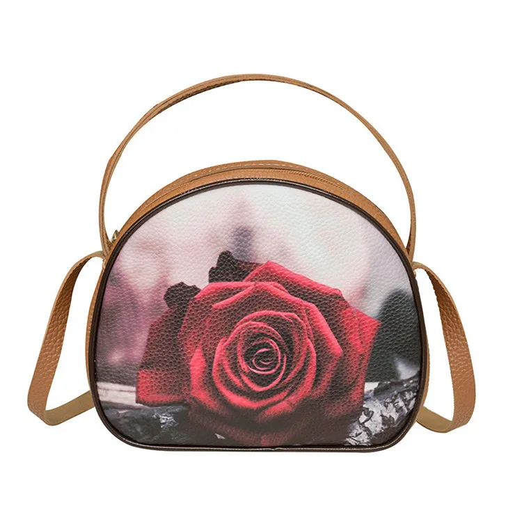 

Newest 2019 Mini Women Handbag Red rose flower Pattern Printed Lady Shoulder Bag Chain Bags