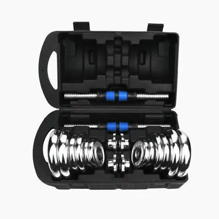 

Body Building gym equipment 20KG 30KG adjustable dumbbell set with carry box, Silver, red, blue