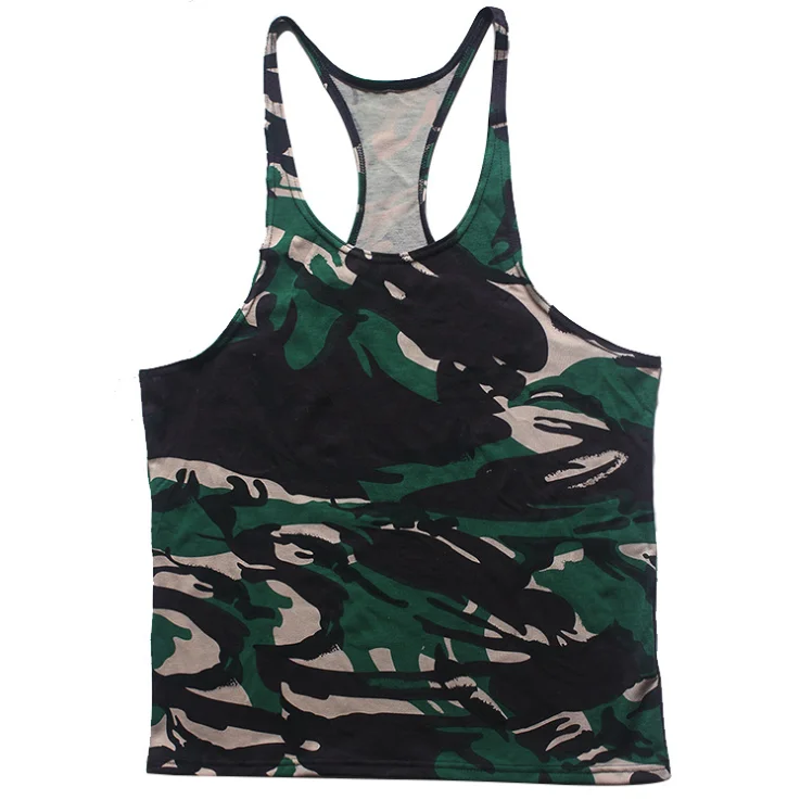 

Camouflage Sublimation Men's Stringer Polyester/Spandex Fitness Y-back Tank Tops, Green camo or custom color