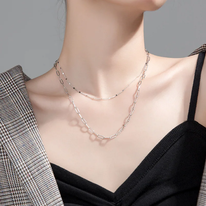 

New Model Popular 925 Silver Double Layer Chain Necklaces Jewelry