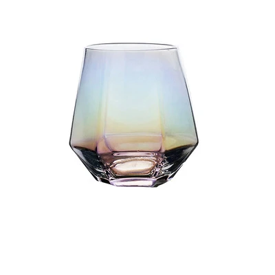 

Clear Champagne Fruit Juice Glass Cup Hexagonal Hammer Gold Rim Goblet Wine Cup, As picture