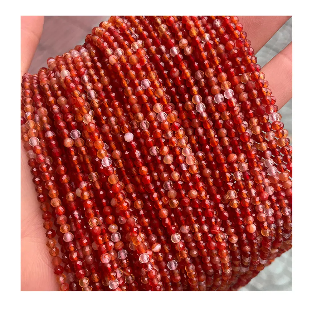 

Natural Red Agate Rondelle Beads Faceted Carnelian Gemstone Loose Strand Beads DIY Bracelet Necklace For Jewelry Making