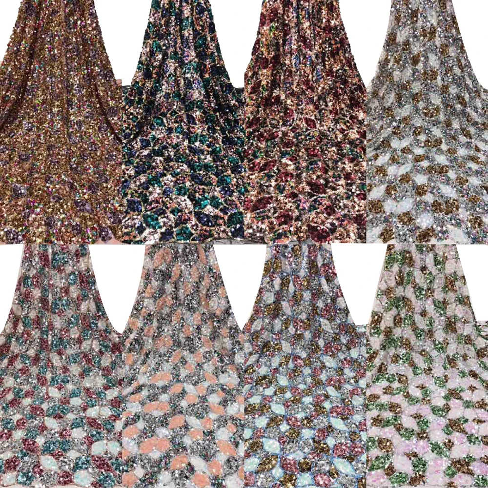 

Beautifical night party dress fabric colorful sequins french lace polyester tulle ML61N45, Customized