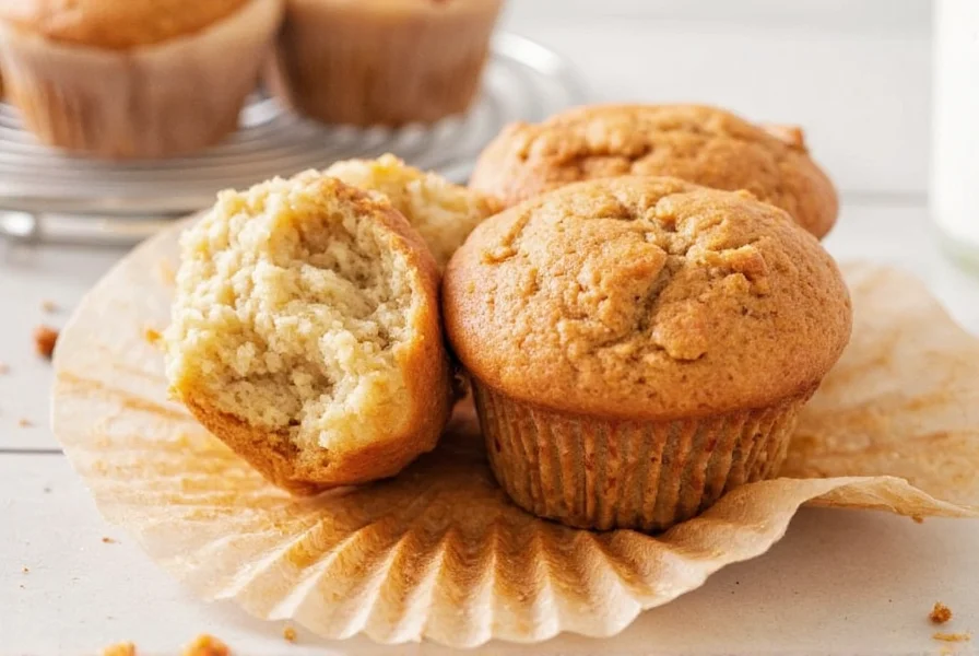 Close-up of golden brown cinnamon muffins with visible crumb structure and crunchy streusel topping on a white plate