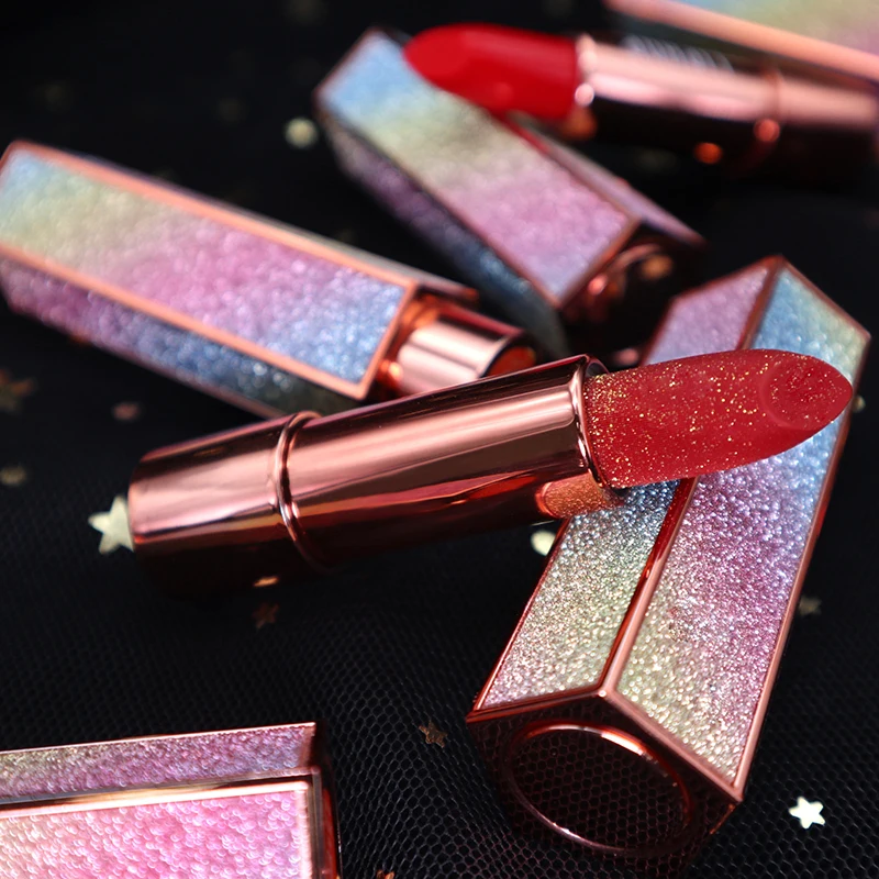 

Wholesale Starry Sky Diamond Glitter Colorful Lipstick Tube Matte Lasting Moisture Lipstick, As picture