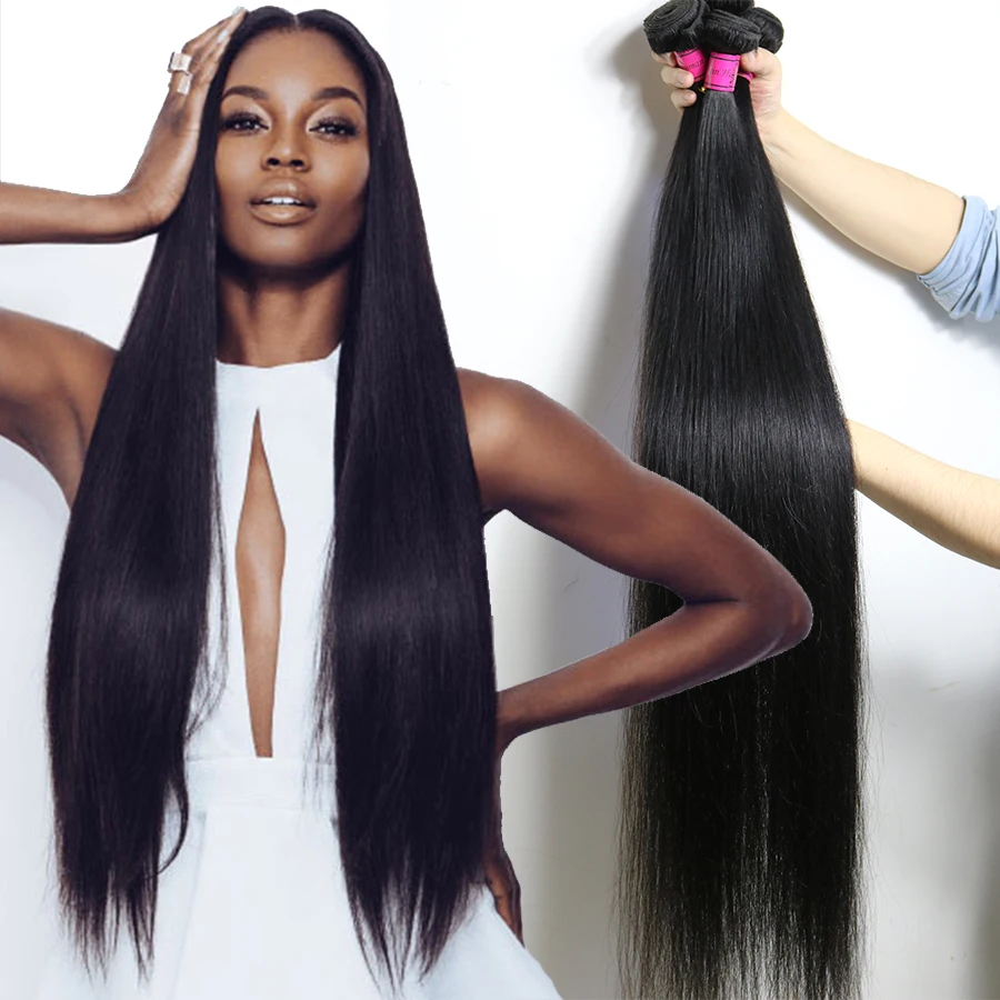 

28 30 32 Inches Body Deep Water Wave Human Hair Bundles Indian Virgin Hair Long 34 36 40 Inches Straight Hair Weave Bundles, #1color hair weave bundles