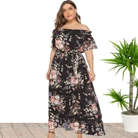 

2019 New Style Sexy Off shoulder Floral Print Plus Size Maxi Long Beach Dress For women