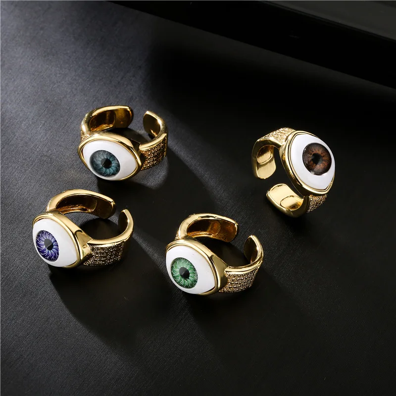 

Ethnic Adjustable Wide Multi Color Zirconia Turkish Eye Open Rings 18k Gold Plated CZ Zircon Evil Eyes Ring For Women