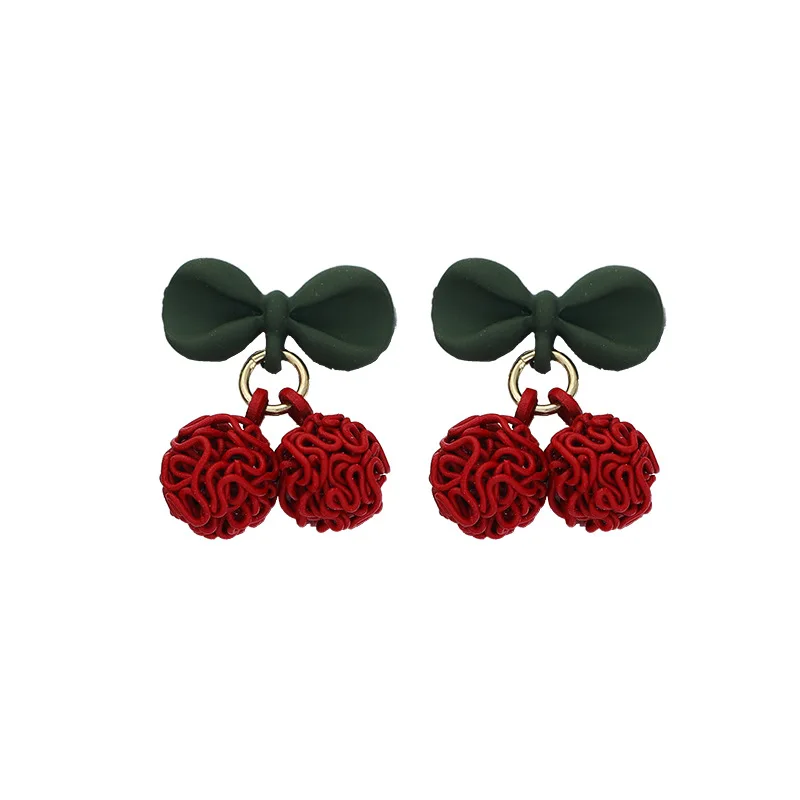 

Leaves Bow Knot Cherry Earrings New Trendy Sweet Girl Stud Earrings For Women Girl Gift, Red,green
