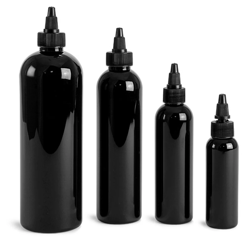 

4 oz Pet Plastic squeeze applicator bottle with a twist lid Amber black Color 120 ml Squeeze hair oil Bottles with lid