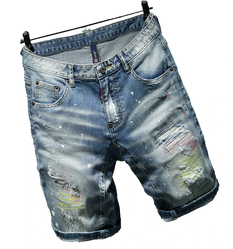 

2020 factory graffiti design jean denim short jean hand-painted men's shorts, Denim blue