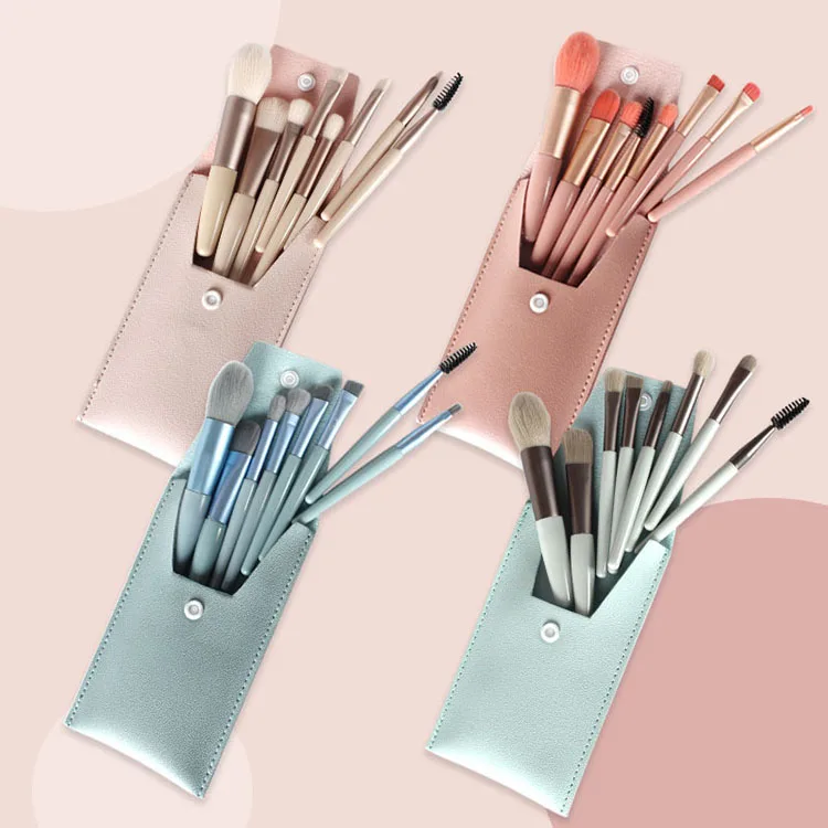 

8pcs/set Mini Travel Plastic Handle Makeup Brush Sets Portable Synthetic Soft Hair Makeup Brush With Bag Makeup Foundation Brush