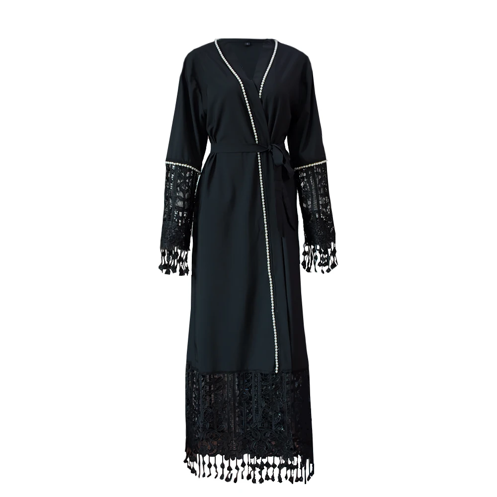 

1587# Women Islamic Clothing Muslim Kimono Abaya Wholesale Front Open Dress Korean Black Abaya In Dubai