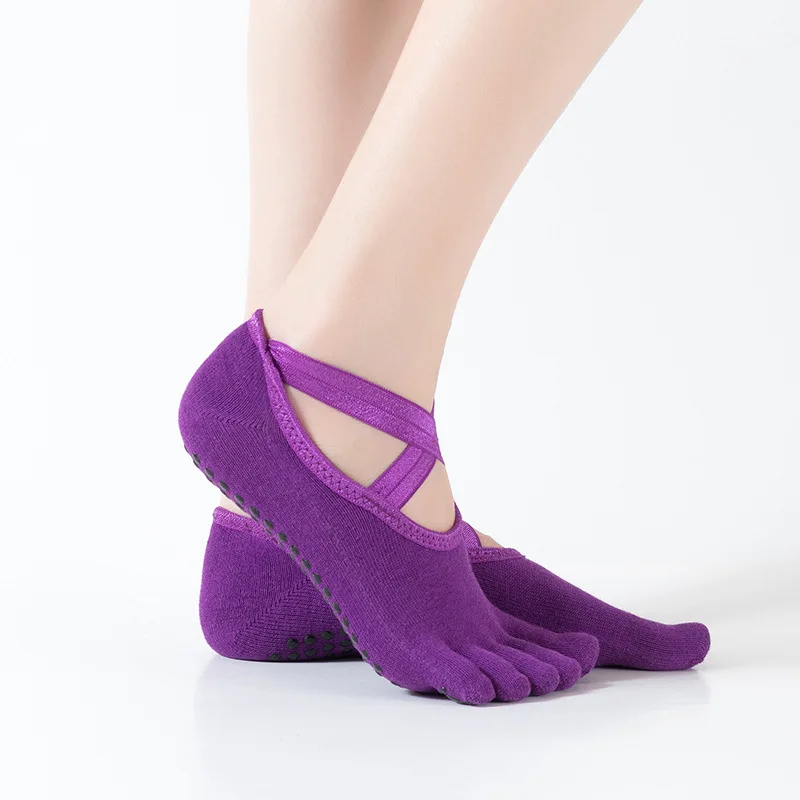

Wholesale new cotton non-slip glue sports socks ballet style open-back yoga socks five finger socks