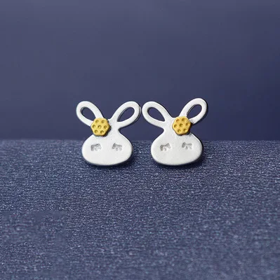 925 sterling silver earrings cute rabbit two-color gold-plated earrings wholesale women's Korean jewelry