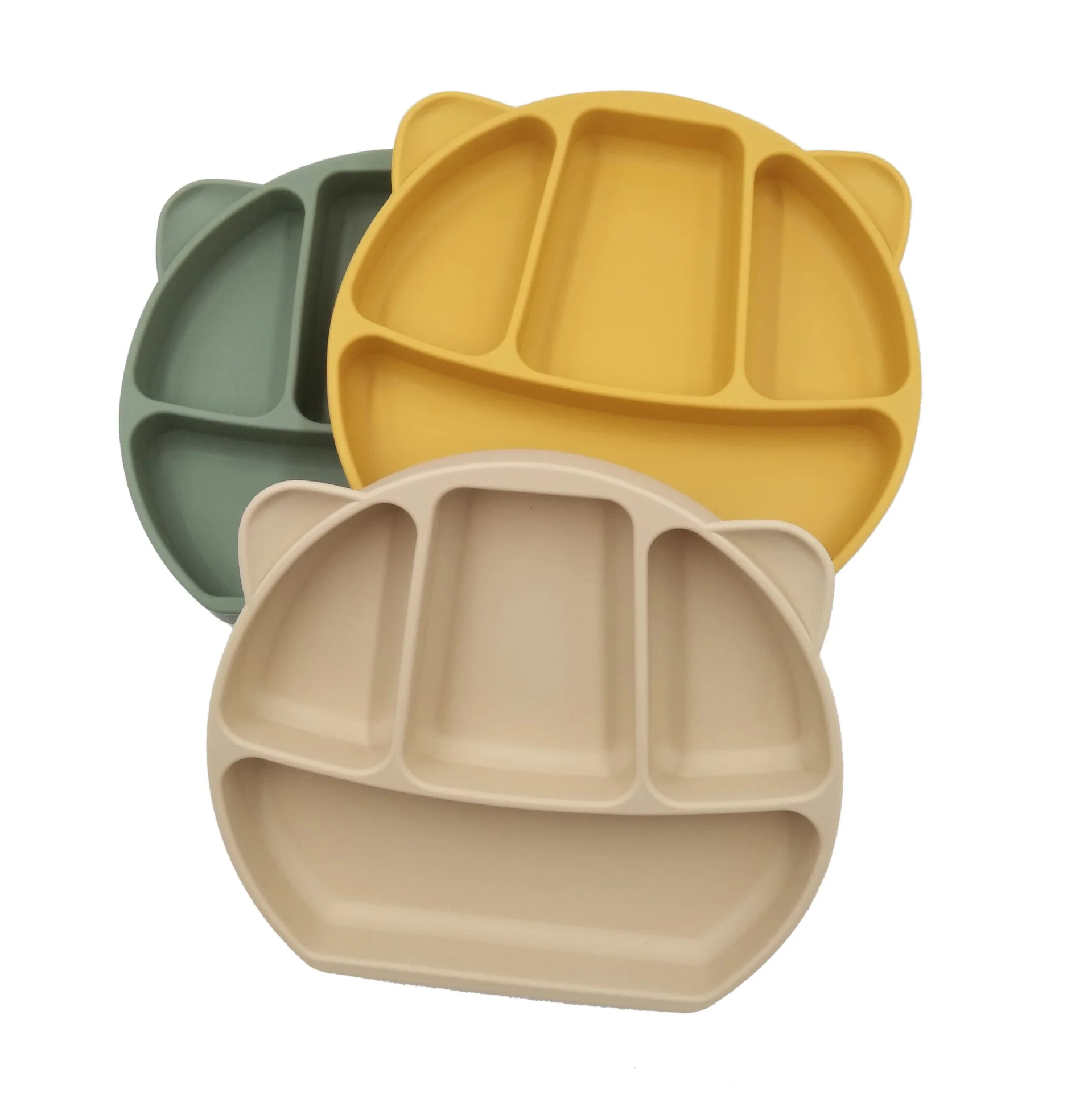 

0544 Children's one-piece divided grid silicone plate baby food supplement bowl large suction cup baby tableware, Many colors are available