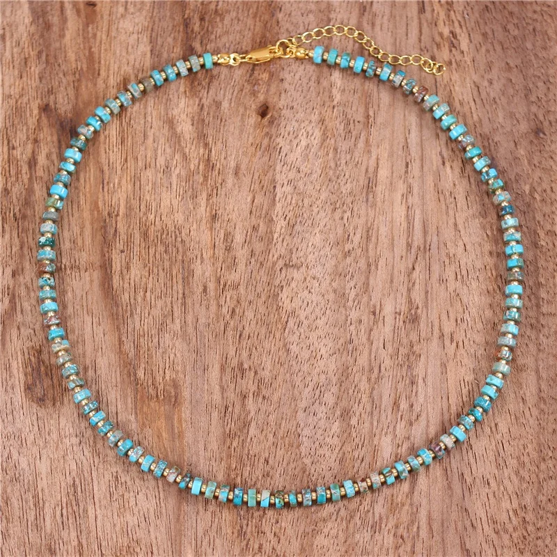 

Bohemian Natural Stone Turquoise Jasper Seed Beads Choker Necklace Boho Holiday Torques Collar Necklace Jewelry Dropshipping