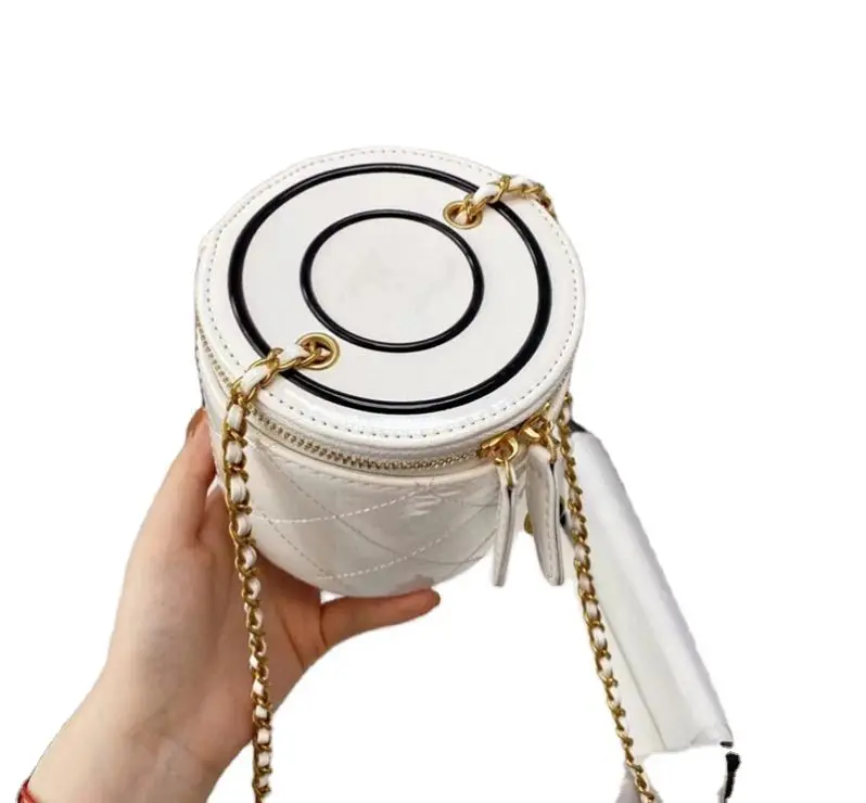 

Brand Circle Design Bag Patent Leather Letter Handbag Cylinder Chain Mini Shoulder Bags 3 Colors