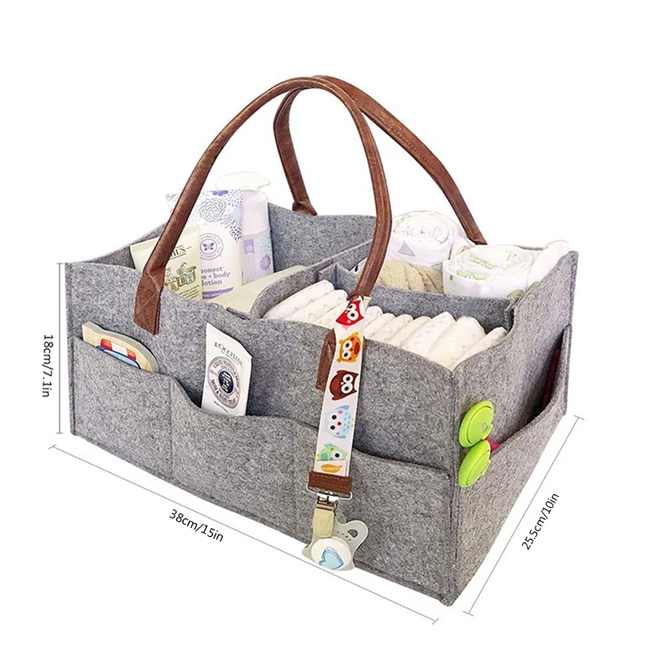 

Keyuan Amazon hot selling customized felt mommy nappy bag diaper caddy with leather handle, Customized colors