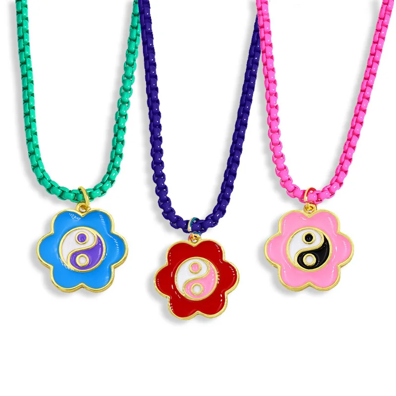 

Korean Fashion Sweet Girl Accessories y2k New Candy Color Drip Glaze Sunflower Yin And Yang Tai Chi Pendant Necklace, Like picture