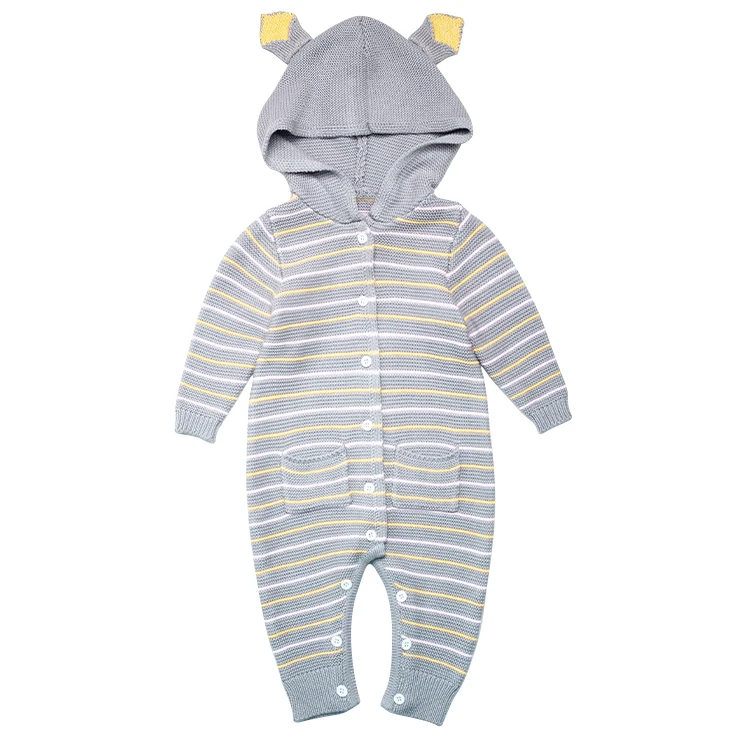 

Custom Spring Autumn Newborn Baby Knitted Sweater Romper One-piece Cotton Soft Baby Romper With Hood, Picture