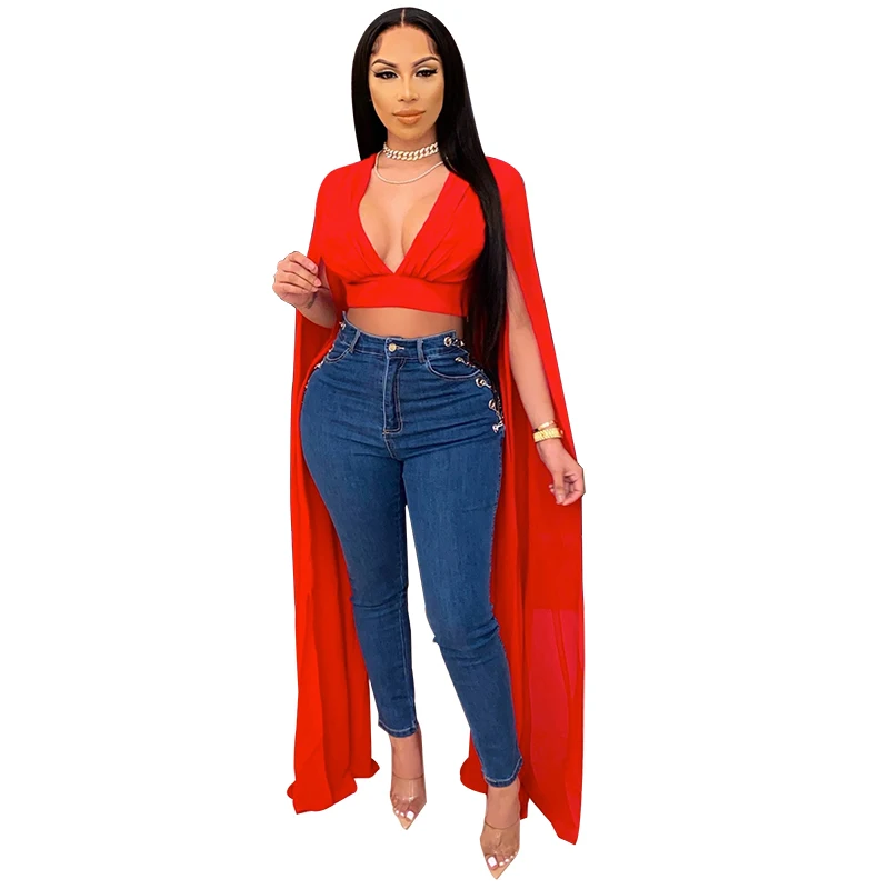 

M3010 woman's tops fashionable crop top solid color deep V long sleeve tight women's tops
