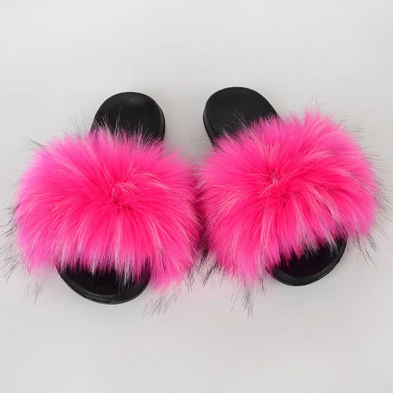 

Faux fur open-toed slippers hair ball slippers 2021 fur slippers