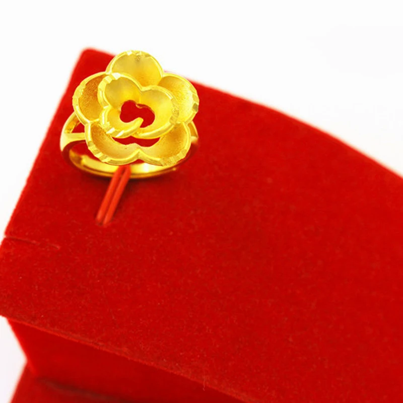 

European Coin Gold Vietnam Sand Gold Wedding Jewelry Korean Version Of Flower Love Open Index Finger Ring Ring Female Wholesale