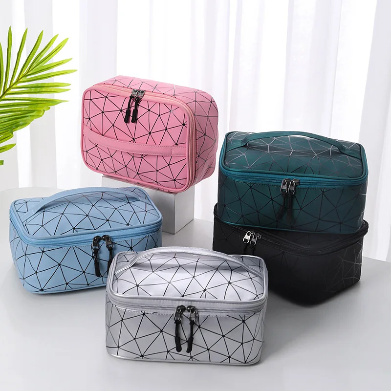

GS017 In Stock 2020 New Fashion Wash Bag Customizable PU Portable Makeup Storage Bag Large Capacity Cosmetic Bags, Green, black, silver, pink, blue