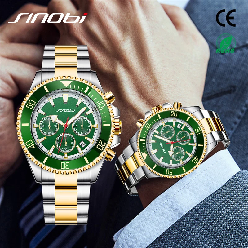 

SINOBI relogio Men's Multifunctional Montre Stainless Steel Date display Quartz Watches Waterproof Men luxury Watch wristwatch