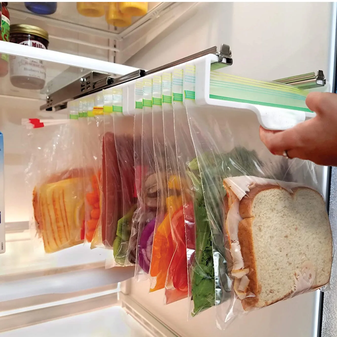 

Refrigerator Racks Storage Bag Rack Food Safe Zip Fridge Organizer Pull-out Ziplock Bag Organizer Shelves Storage Racks, White