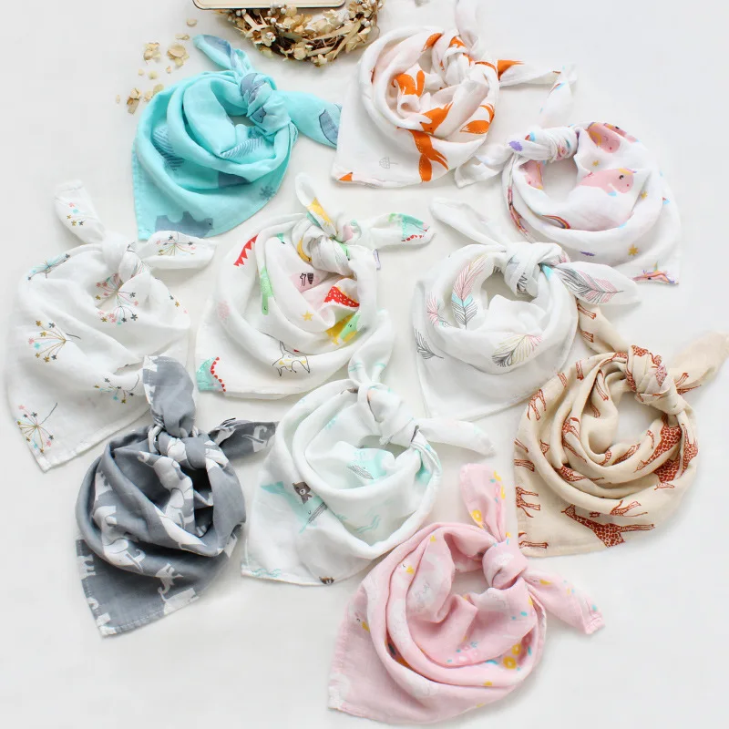 

Double Muslin Bamboo Cotton Baby Bibs Newborn Solid Print Handkerchief Infant Saliva Towel Toddlers Burp Cloth Scarf M267