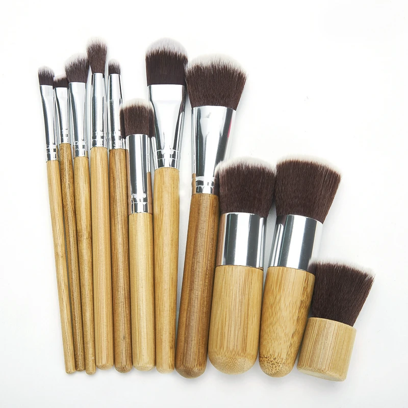 

Professional makeup brush set private label pro cosmetic bamboo handle popular make up brushes, Wooden