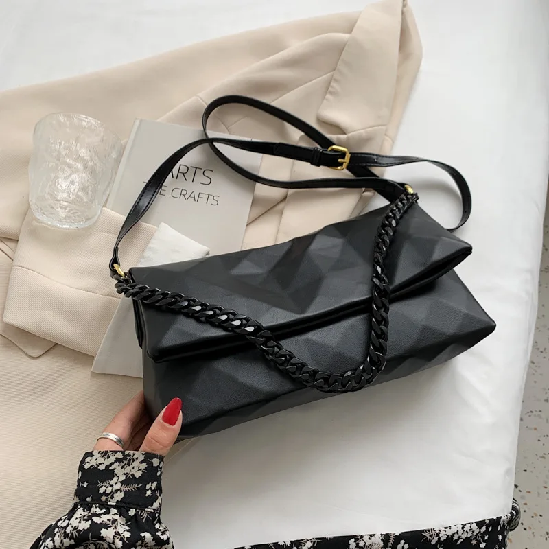 

sh12063a Trending Luxury Hand Bag Solid Color PU Leather Chain Crossbody Bags For Women 2021 Winter