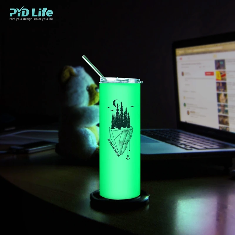 

PYD Life Newest RTS 20oz Skinny Straight Sublimation Luminous Tumblers Glow in the Dark Sublimation Tumbler, Green/blue