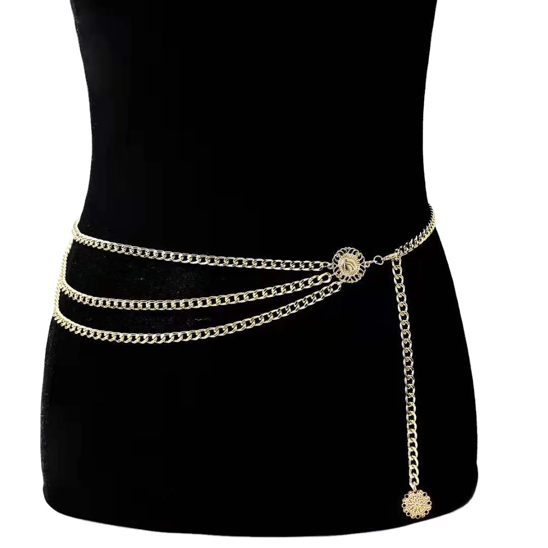 

Alloy multi-layer exaggerated body chain queen head retro girdle body chain, Gold/silver