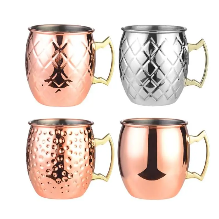 

Wholesale Food Safe Freezer Drinks Cocktail Gift Hammered Custom Stainless Steel Lined Moscow Mule Mugs with Spoon Straws, Copper/silver/bronze