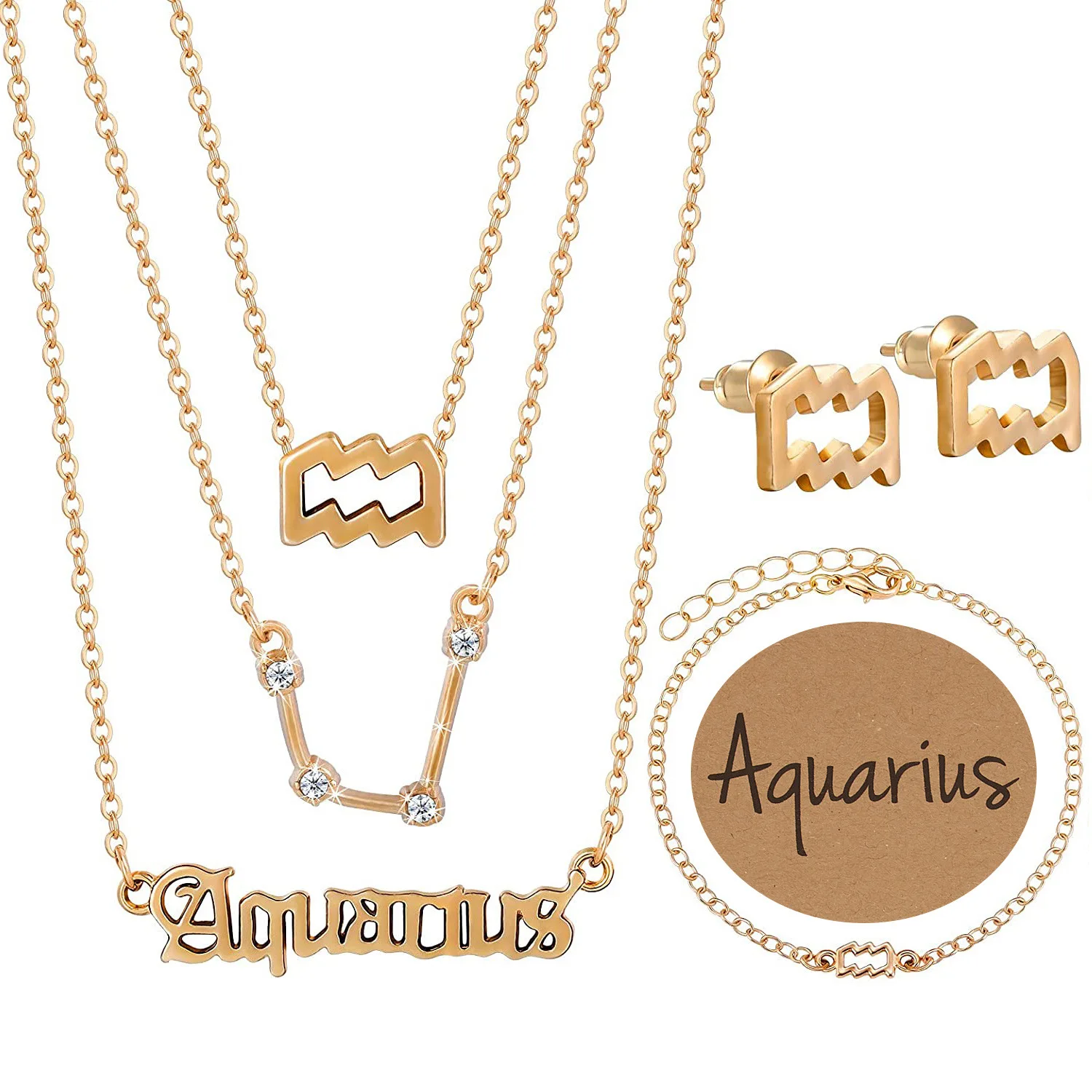 

5Pcs/Set Alphabet Symbol Necklace Earring Bracelet Sets Twelve Star Sign Women Jewelry Set