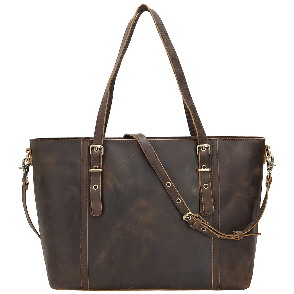 

TIDING OEM Vintage Style Ladies Genuine Leather Shoulder Bag Women Leather Handbag Tote Bag, Dark brown